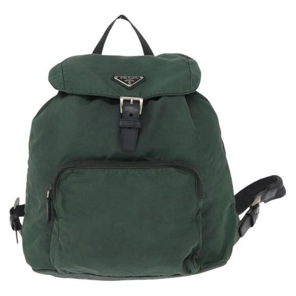 PRADA Backpack Nylon Green Silver Auth 163375