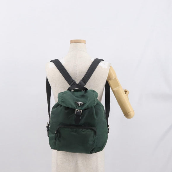 PRADA Backpack Nylon Green Silver Auth 163375