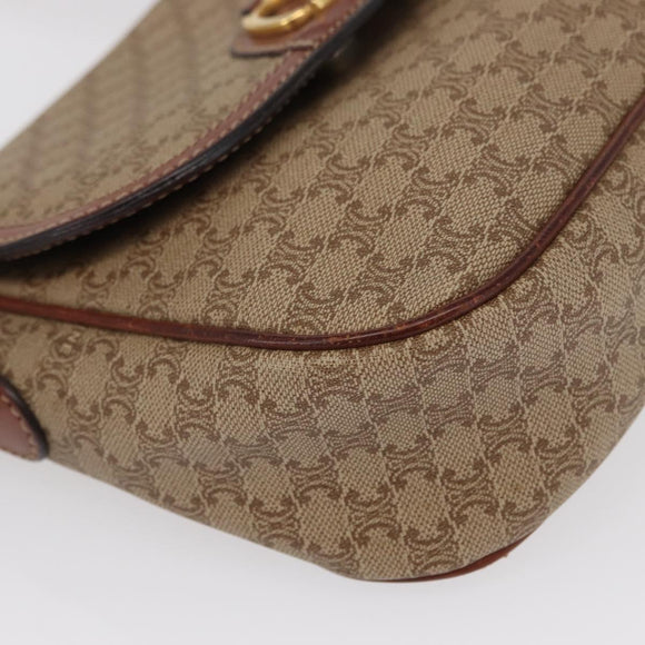 CELINE Macadam Canvas Shoulder Bag PVC Beige Gold Auth 163376