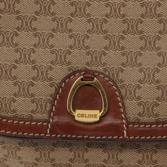 CELINE Macadam Canvas Shoulder Bag PVC Beige Gold Auth 163376