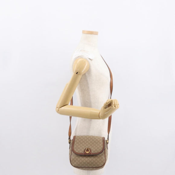 CELINE Macadam Canvas Shoulder Bag PVC Beige Gold Auth 163376