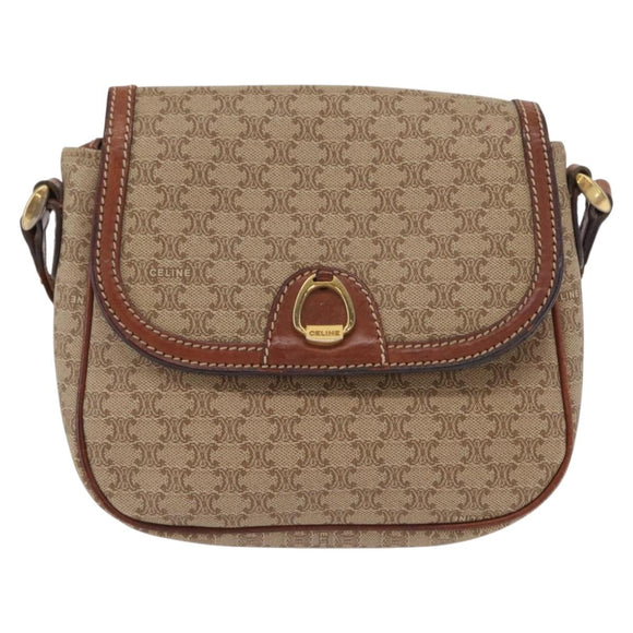 CELINE Macadam Canvas Shoulder Bag PVC Beige Gold Auth 163376