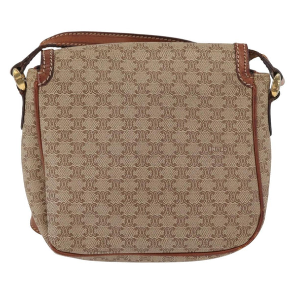 CELINE Macadam Canvas Shoulder Bag PVC Beige Gold Auth 163376