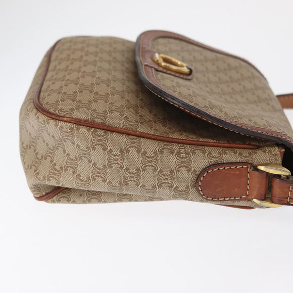 CELINE Macadam Canvas Shoulder Bag PVC Beige Gold Auth 163376