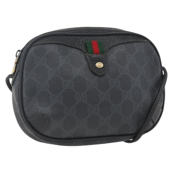 GUCCI GG Supreme Web Sherry Line Bag PVC Black Gold 89 02 066 Auth 163380