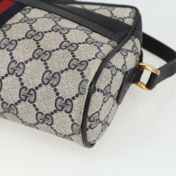 GUCCI GG Supreme Sherry Line Shoulder Bag PVC Navy Gold 75 02 004 Auth 163381