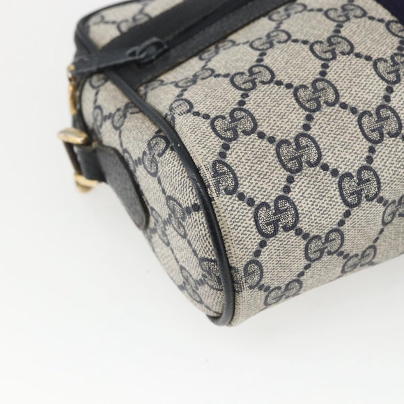 GUCCI GG Supreme Sherry Line Shoulder Bag PVC Navy Gold 75 02 004 Auth 163381