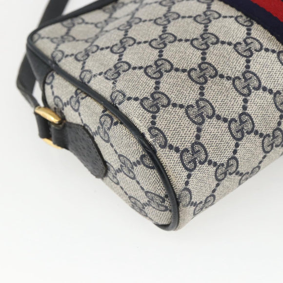 GUCCI GG Supreme Sherry Line Shoulder Bag PVC Navy Gold 75 02 004 Auth 163381