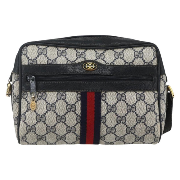 GUCCI GG Supreme Sherry Line Shoulder Bag PVC Navy Gold 75 02 004 Auth 163381