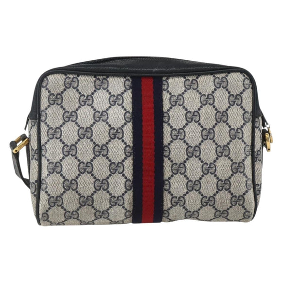 GUCCI GG Supreme Sherry Line Shoulder Bag PVC Navy Gold 75 02 004 Auth 163381
