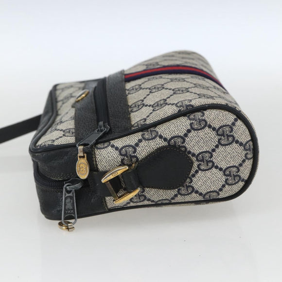 GUCCI GG Supreme Sherry Line Shoulder Bag PVC Navy Gold 75 02 004 Auth 163381