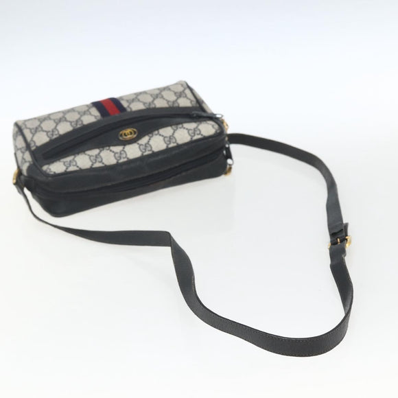 GUCCI GG Supreme Sherry Line Shoulder Bag PVC Navy Gold 75 02 004 Auth 163381