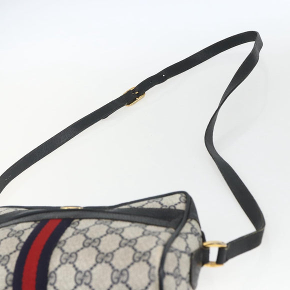 GUCCI GG Supreme Sherry Line Shoulder Bag PVC Navy Gold 75 02 004 Auth 163381
