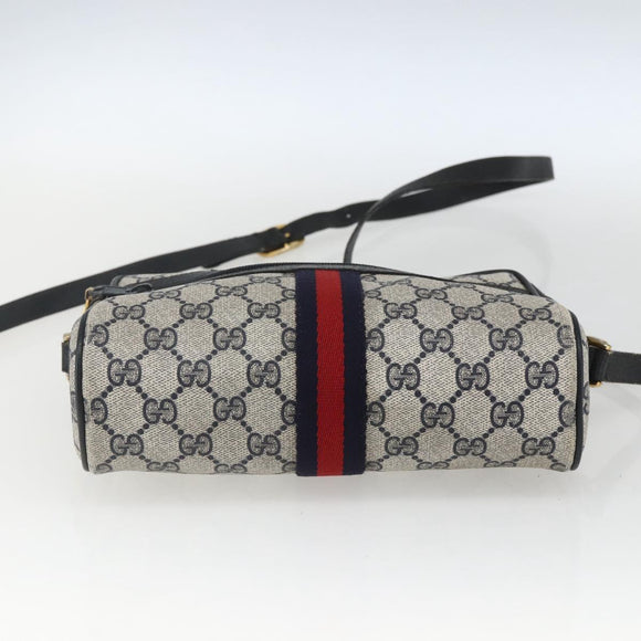 GUCCI GG Supreme Sherry Line Shoulder Bag PVC Navy Gold 75 02 004 Auth 163381