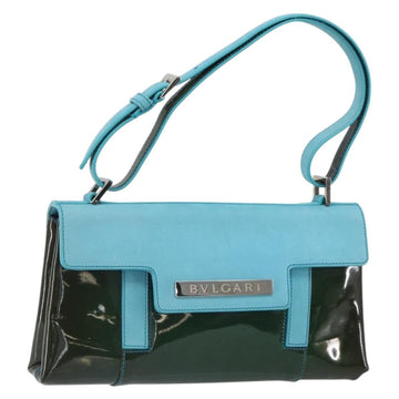 BVLGARI Shoulder Bag Patent leather Light Blue Silver Auth 163382