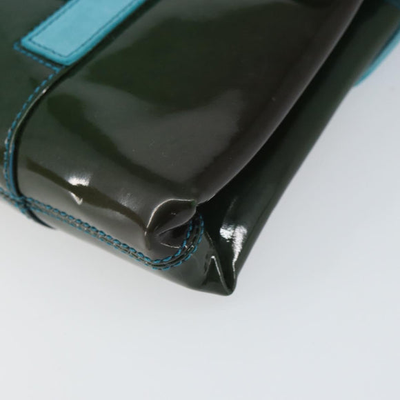 BVLGARI Shoulder Bag Patent leather Light Blue Silver Auth 163382