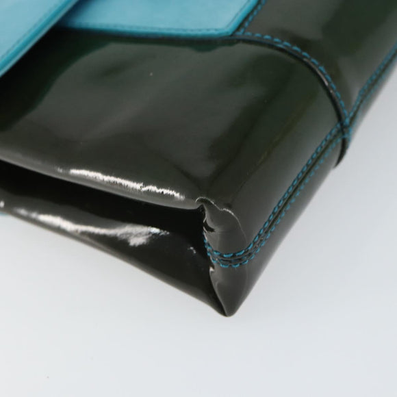 BVLGARI Shoulder Bag Patent leather Light Blue Silver Auth 163382