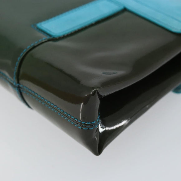 BVLGARI Shoulder Bag Patent leather Light Blue Silver Auth 163382