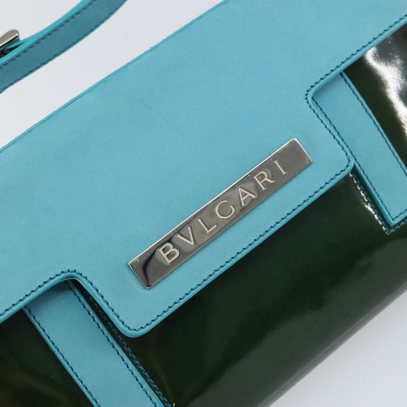 BVLGARI Shoulder Bag Patent leather Light Blue Silver Auth 163382