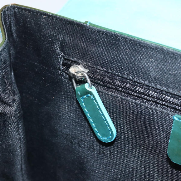 BVLGARI Shoulder Bag Patent leather Light Blue Silver Auth 163382