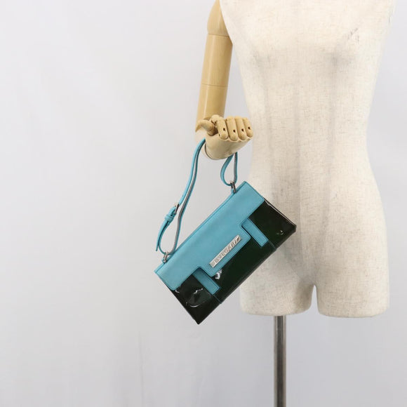 BVLGARI Shoulder Bag Patent leather Light Blue Silver Auth 163382