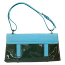 BVLGARI Shoulder Bag Patent leather Light Blue Silver Auth 163382-3
