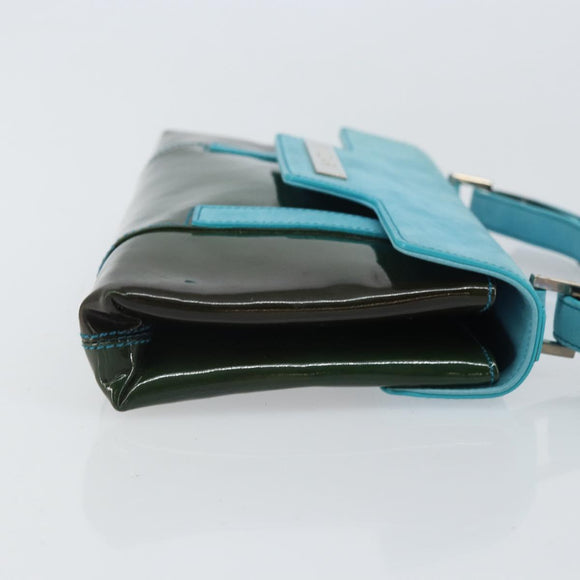 BVLGARI Shoulder Bag Patent leather Light Blue Silver Auth 163382