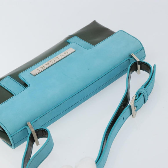 BVLGARI Shoulder Bag Patent leather Light Blue Silver Auth 163382