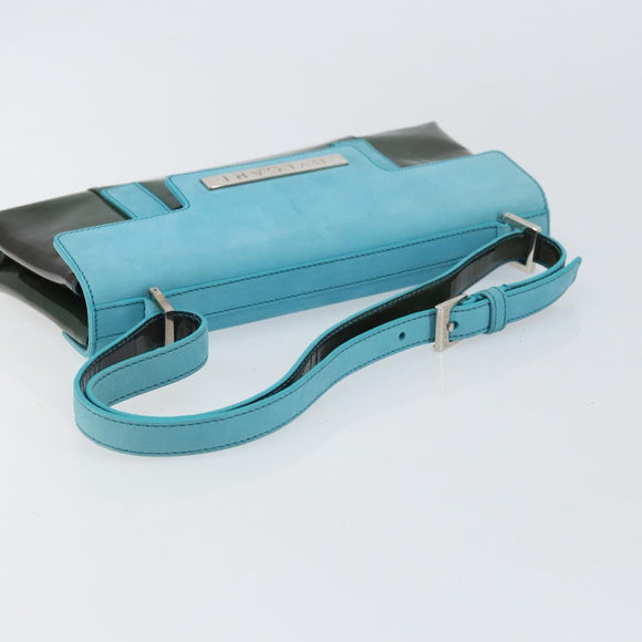 BVLGARI Shoulder Bag Patent leather Light Blue Silver Auth 163382