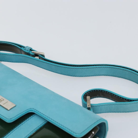 BVLGARI Shoulder Bag Patent leather Light Blue Silver Auth 163382