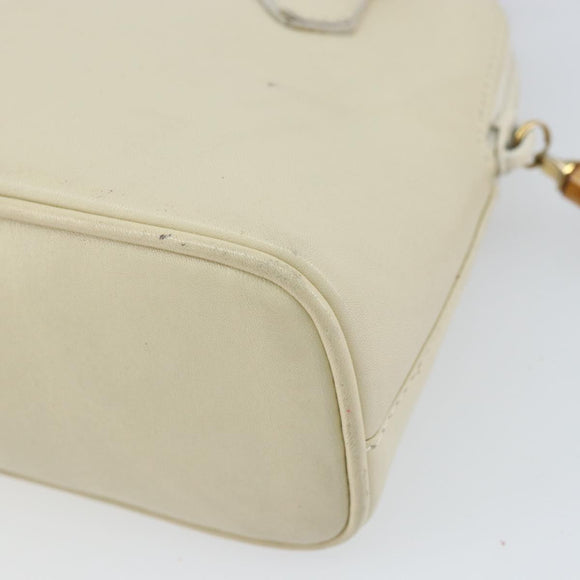 GUCCI Bamboo Hand Bag Leather 2way White Gold 007 2032 0231 Auth 163383