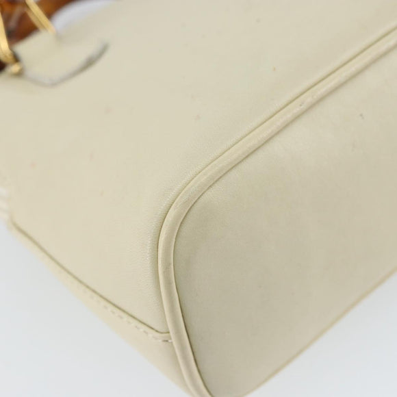 GUCCI Bamboo Hand Bag Leather 2way White Gold 007 2032 0231 Auth 163383