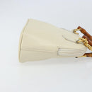 GUCCI Bamboo Hand Bag Leather 2way White Gold 007 2032 0231 Auth 163383-3