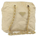 PRADA Chain Shoulder Bag Nylon Beige Gold Auth 163384-1