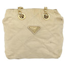 PRADA Chain Shoulder Bag Nylon Beige Gold Auth 163384-13