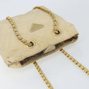 PRADA Chain Shoulder Bag Nylon Beige Gold Auth 163384-6