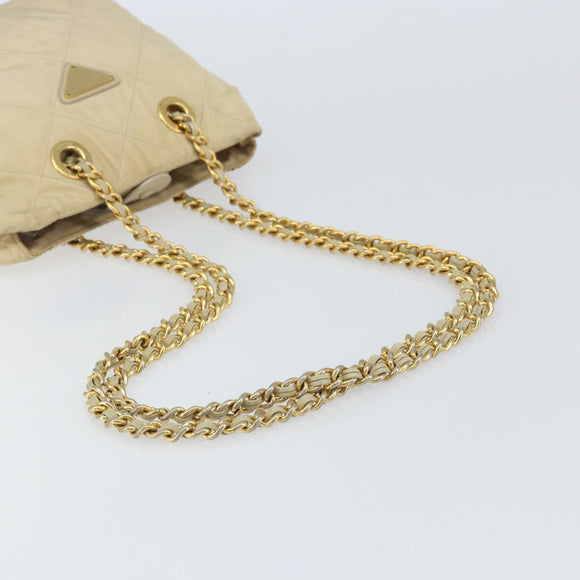 PRADA Chain Shoulder Bag Nylon Beige Gold Auth 163384