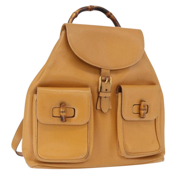 GUCCI Bamboo Backpack Leather Brown Gold 003 2058 0016 Auth 163387