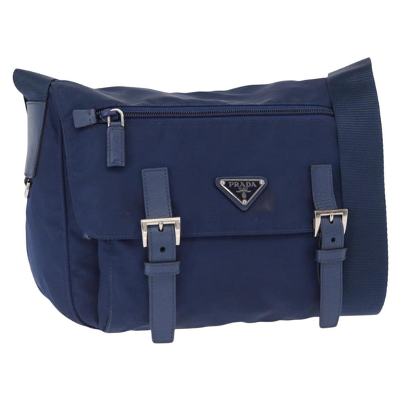 PRADA Shoulder Bag Nylon Navy Silver Auth 163395