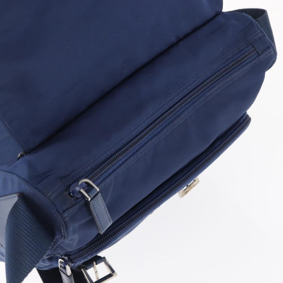 PRADA Shoulder Bag Nylon Navy Silver Auth 163395