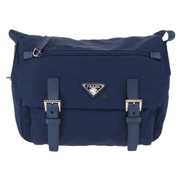 PRADA Shoulder Bag Nylon Navy Silver Auth 163395