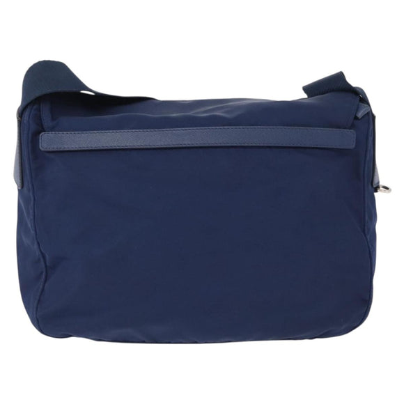 PRADA Shoulder Bag Nylon Navy Silver Auth 163395