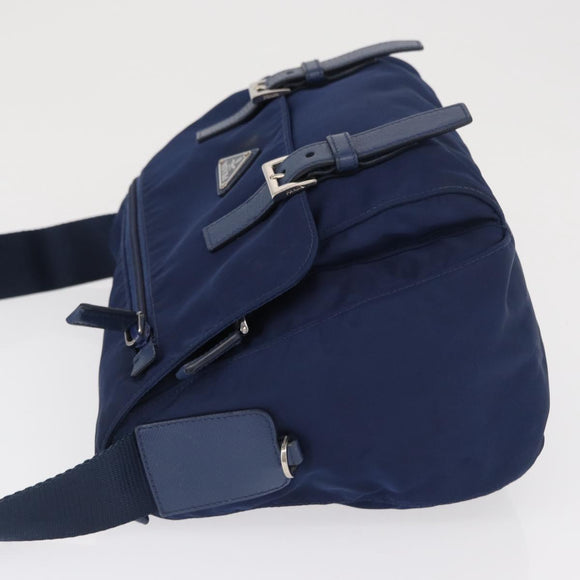 PRADA Shoulder Bag Nylon Navy Silver Auth 163395