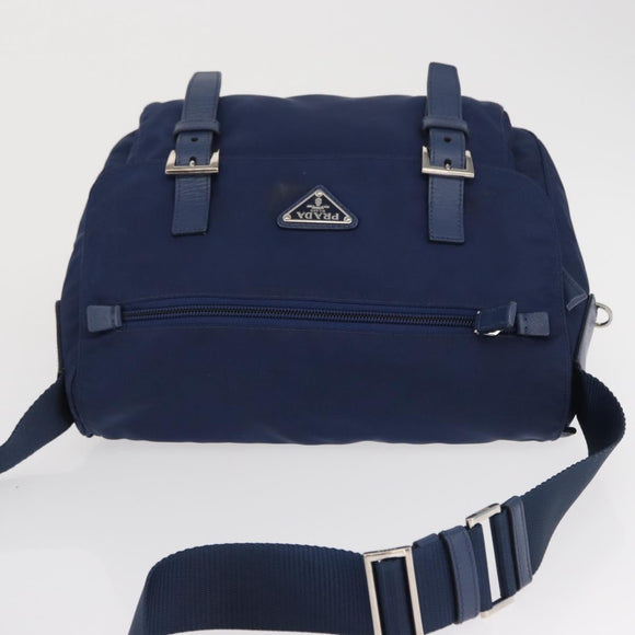 PRADA Shoulder Bag Nylon Navy Silver Auth 163395