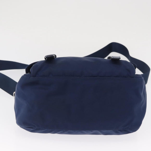 PRADA Shoulder Bag Nylon Navy Silver Auth 163395