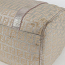 FENDI Zucchino Canvas Boston Bag Silver Auth 163401-8