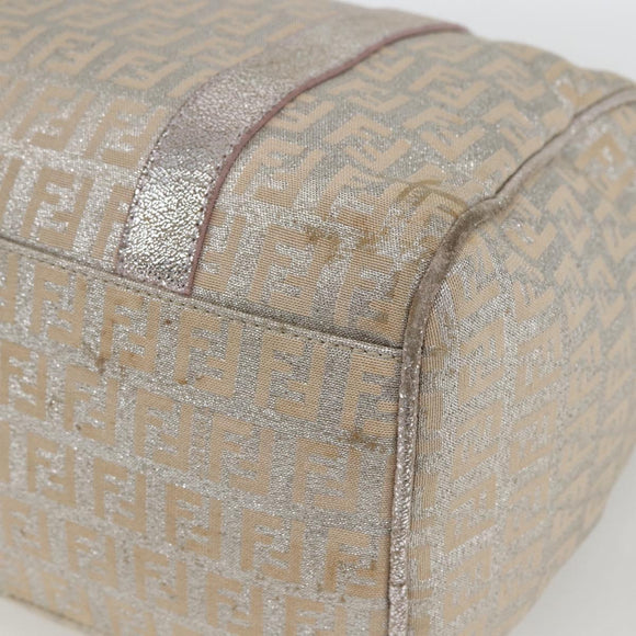 FENDI Zucchino Canvas Boston Bag Silver Auth 163401