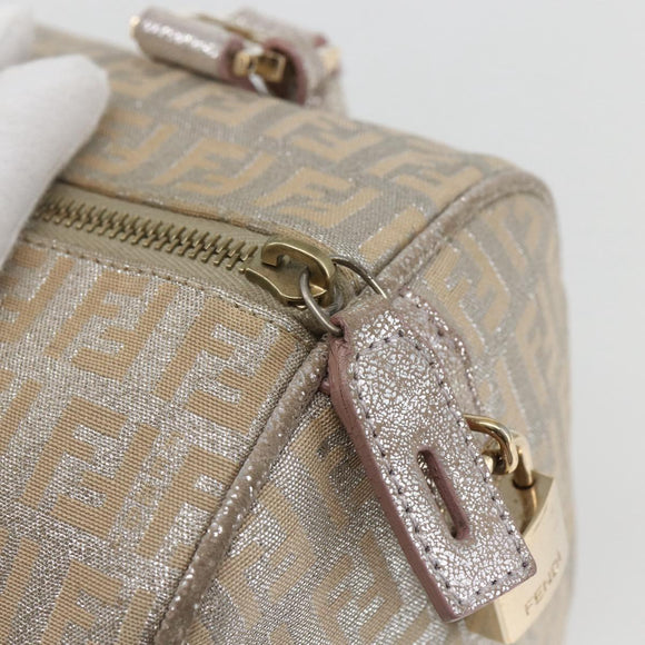 FENDI Zucchino Canvas Boston Bag Silver Auth 163401