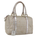 FENDI Zucchino Canvas Boston Bag Silver Auth 163401-1