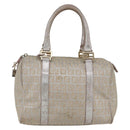 FENDI Zucchino Canvas Boston Bag Silver Auth 163401-13